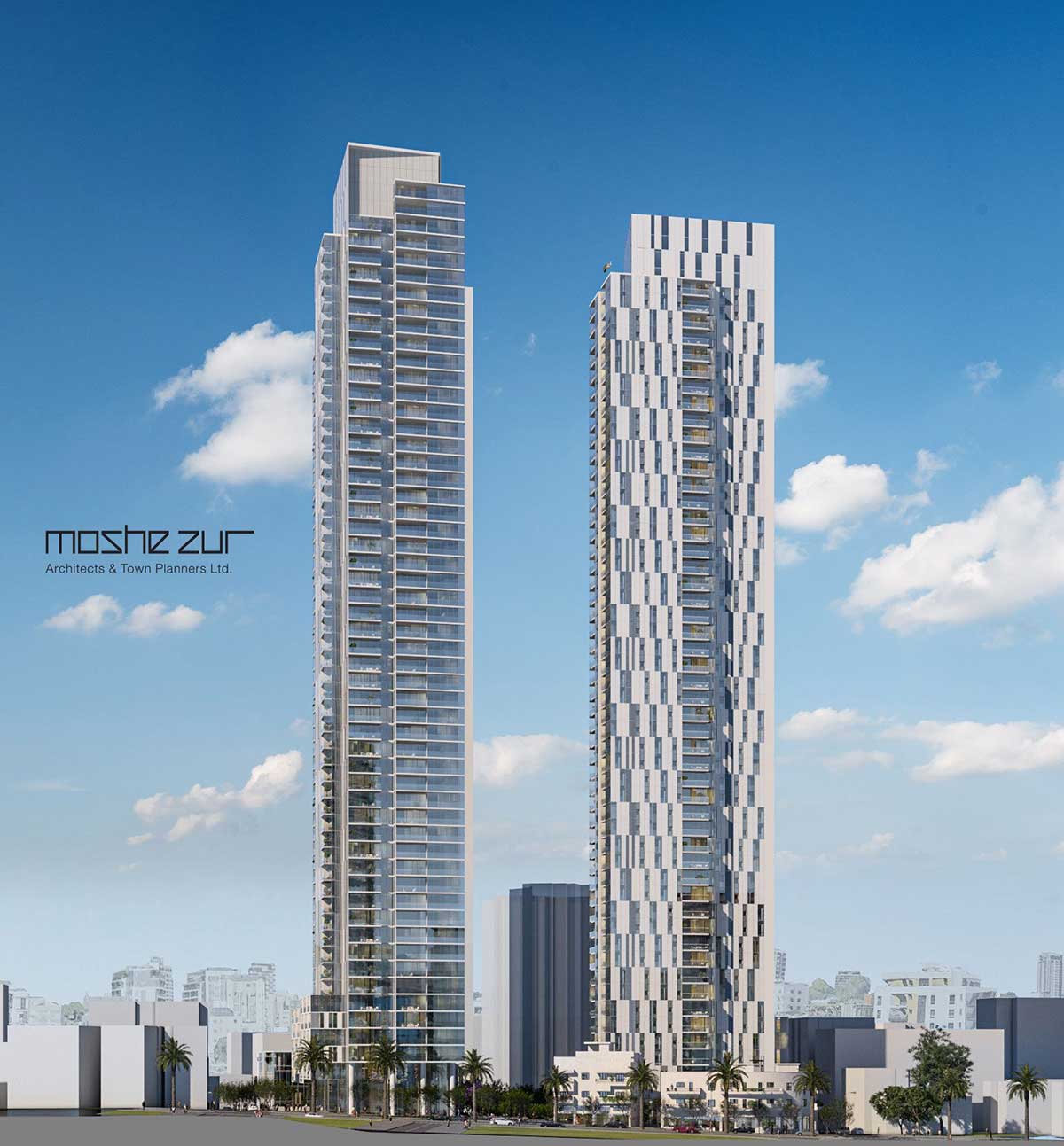 הדמיה של שלושה מגדלים שאושרו בשכונת הראשונים. בהדמיה נראים רק שני מגדלים.