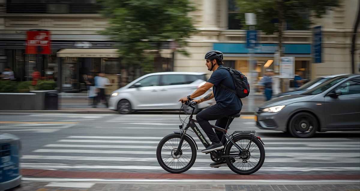 רוכב על אופניים חשמליים בעיר, הדמיית בינה מלאכותית: רמת גן גבעתיים אונליין