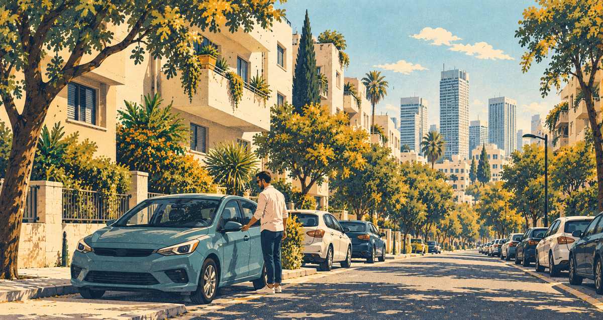 איור מושגי של רחוב מגורים ורכבים חונים עבור רמת גן במספרים